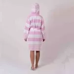 Sauna Badjas, Van Katoen Extra Dun Wit met Roze Sauna Badjas, Van Katoen Extra Dun Wit met Roze