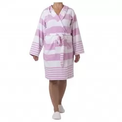 Sauna Badjas, Van Katoen Extra Dun Wit met Roze 