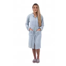  Comfortabele Jersey Badjas voor Dames – Mint/Lichtblauw met Capuchon en Rits