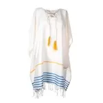Xziir strand jurk van hamamdoek, Wit Blauw Xziir strand jurk van hamamdoek, Wit Blauw