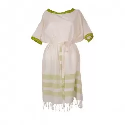 Xziir strand jurk van hamamdoek, Wit Groen