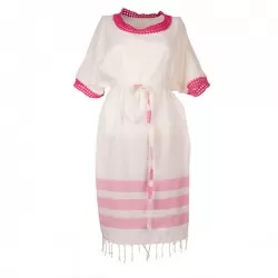Xziir strand jurk van hamamdoek, Wit Rood