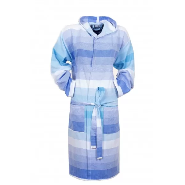 Sauna Badjas, Van Katoen Extra Dun Turquoise Wit Blauw Sauna Badjas, Van Katoen Extra Dun Turquoise Wit Blauw