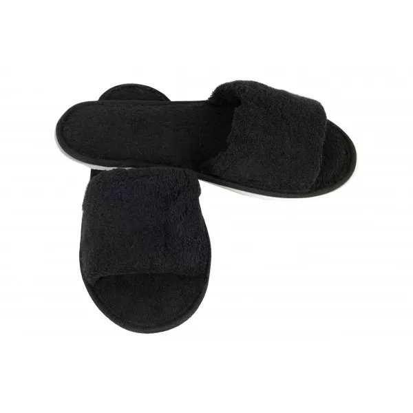 Sauna Slippers BAMBOE Badstof Open Teen Zwart Sauna Slippers BAMBOE Badstof Open Teen Zwart